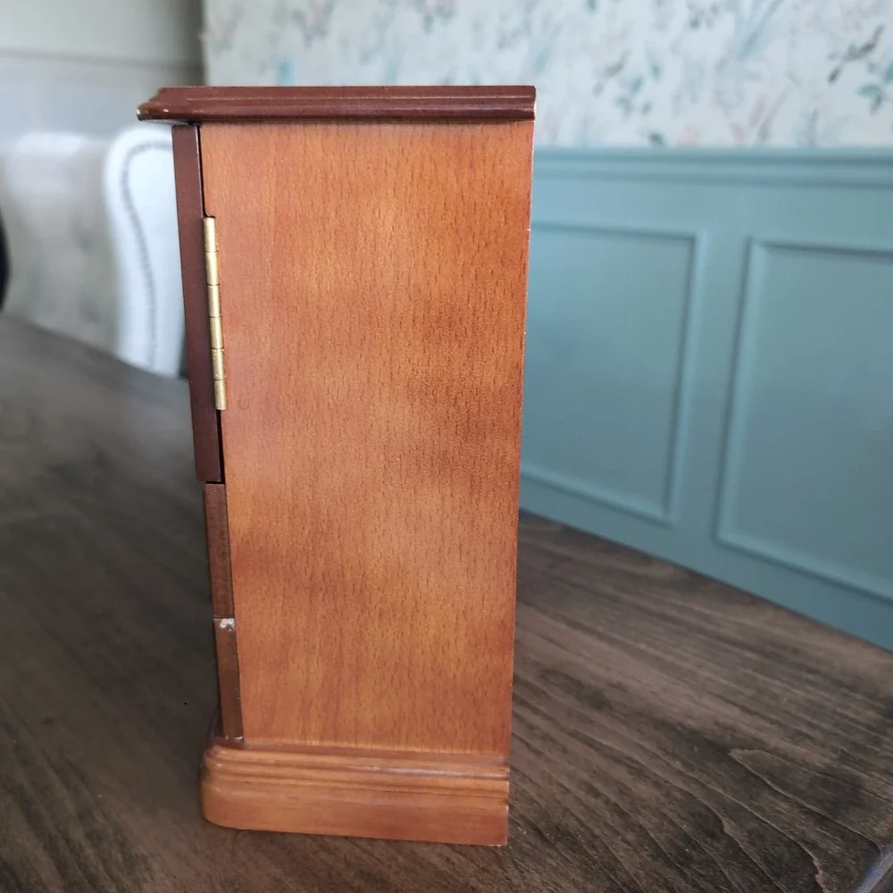 Vintage Jewelry Armoire Organizer Etched Glass Floral Wood Chest Velvet Mirrored